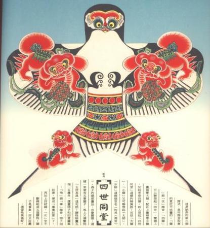 
Cao’s kite named “plump swallow” features lions on the wings and tails.