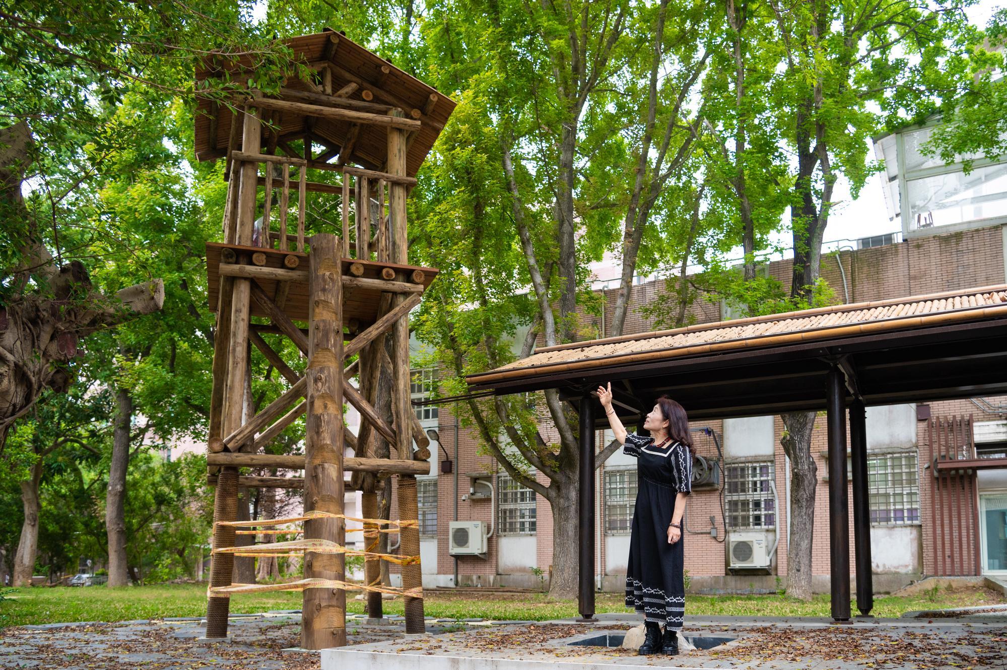 The traditional aboriginal tower provides security by allowing one to see into the distance.