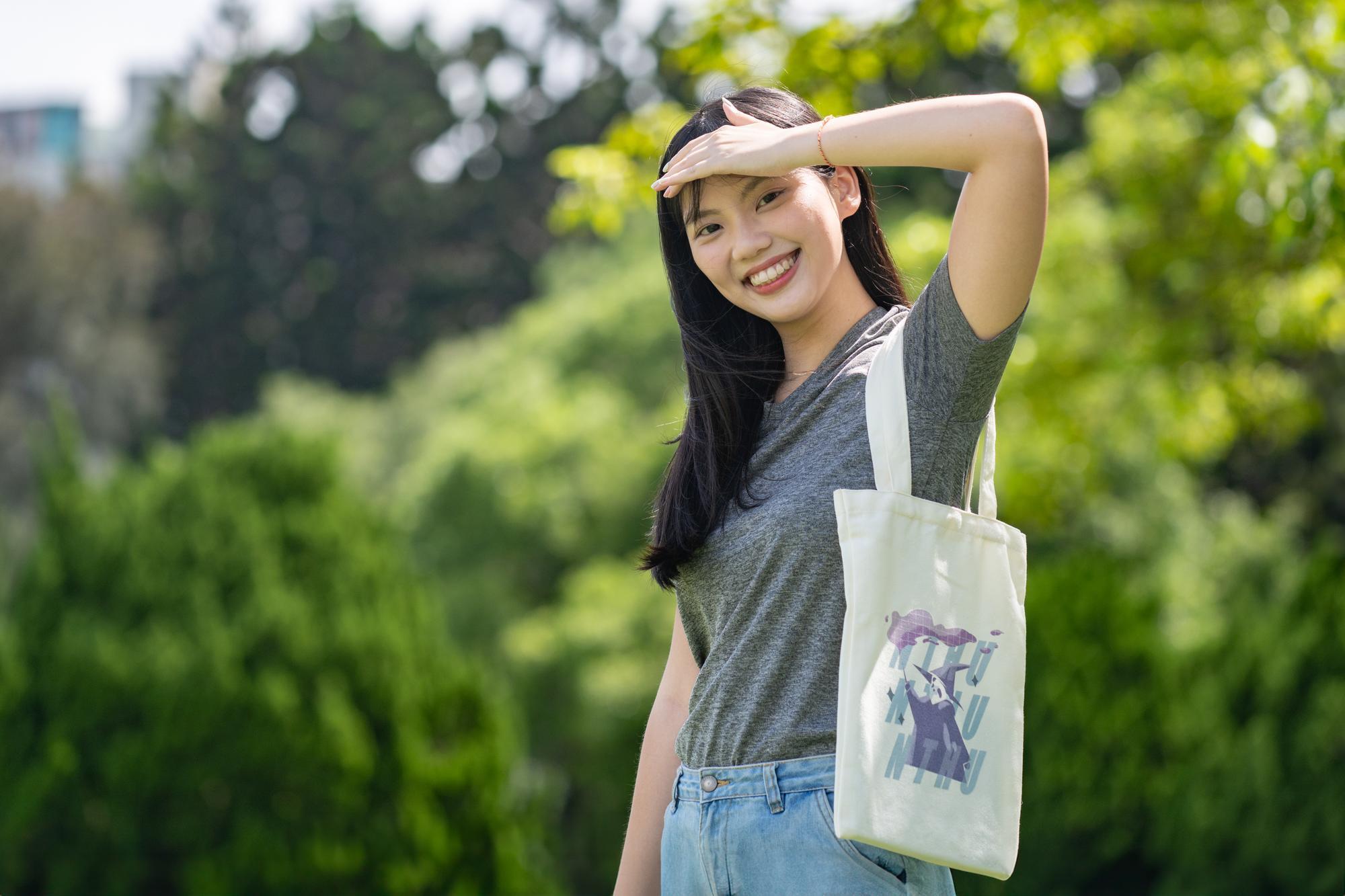 On the reusable bag is an image of the NTHU panda in the guise of a witch.