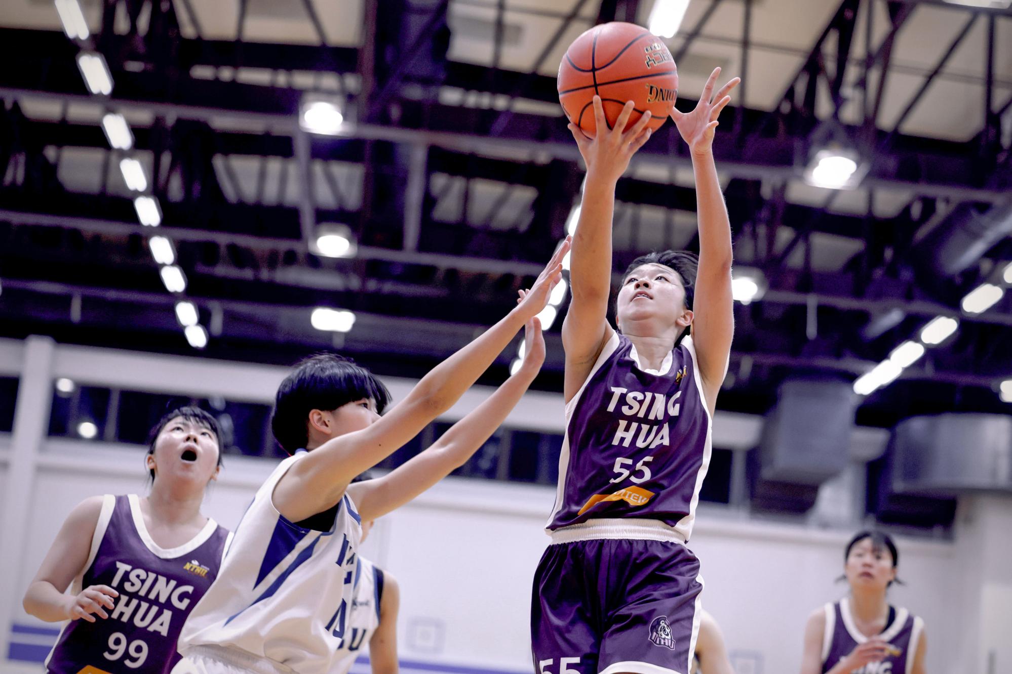 The NTHU women's basketball team triumphed 73–64, with No. 55 Hsin-Yu Chiang delivering an outstanding performance.