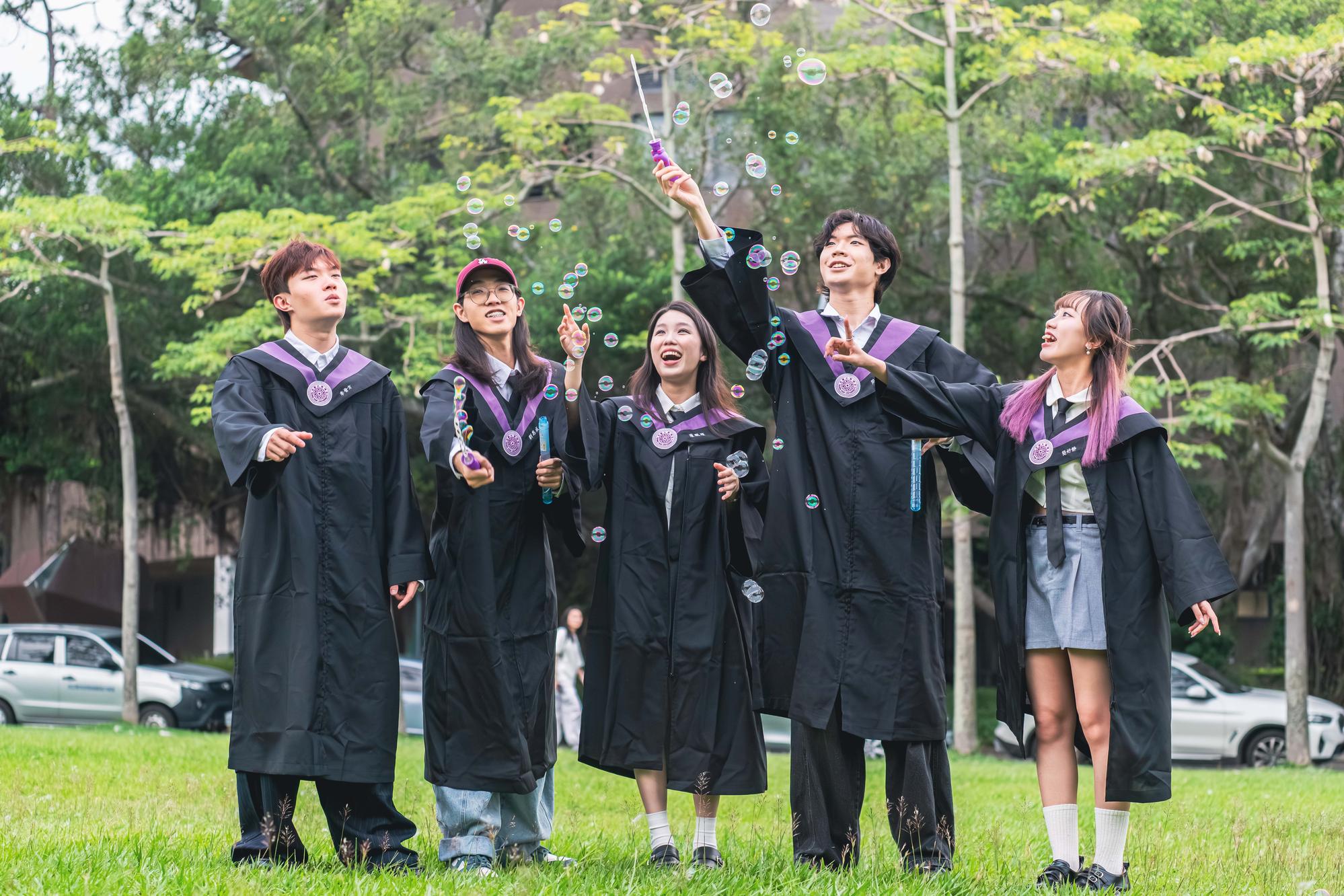 NTHU graduates celebrate with bubbles, marking the completion of their studies and the beginning of a new chapter in life.