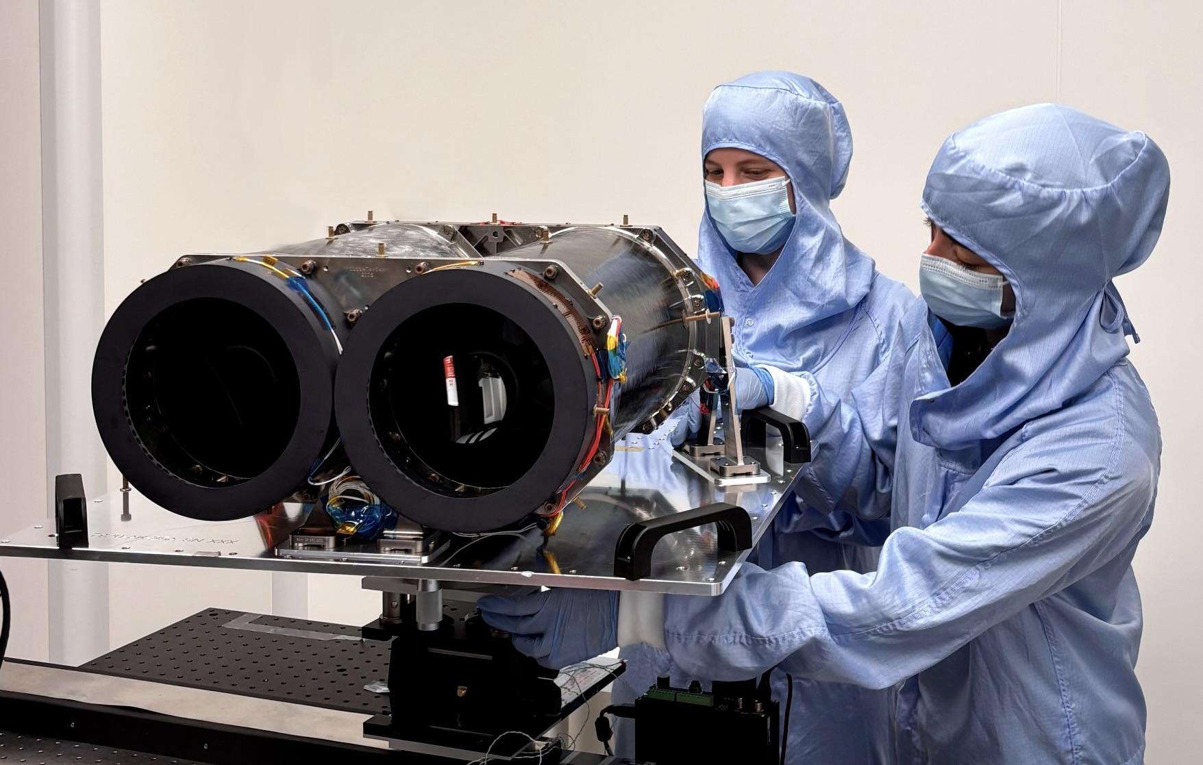 Engineers from the Spanish team test the dual-telescope system for the ARRAKIHS mission. (Photo courtesy of Satlantis / ARRAKIHS Mission Consortium)