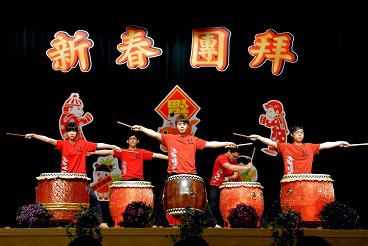  The campus Drumming Club performing the curtain-raiser.