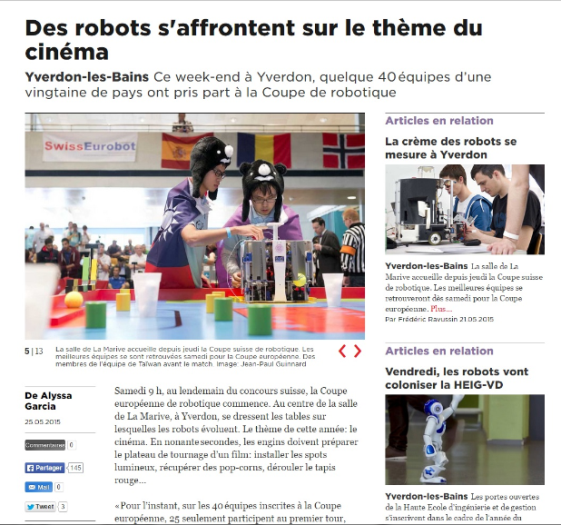 Report on Eurobot 2015 in a Swiss magazine.