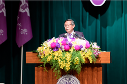 NTHU president Hocheng Hong delivering his speech during the anniversary ceremony.