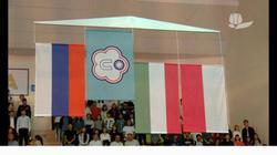 
The Chinese Taipei team flag (second from left) being raised on the stage.
(photo by Ke Wenming) 