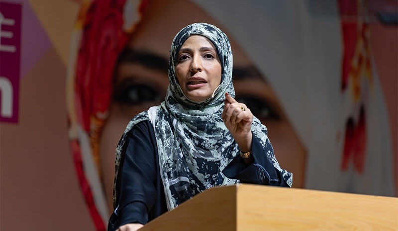 Nobel Peace Prize laureate Tawakkol Karman delivers the opening keynote of the Nobel Laureates at NTHU series.